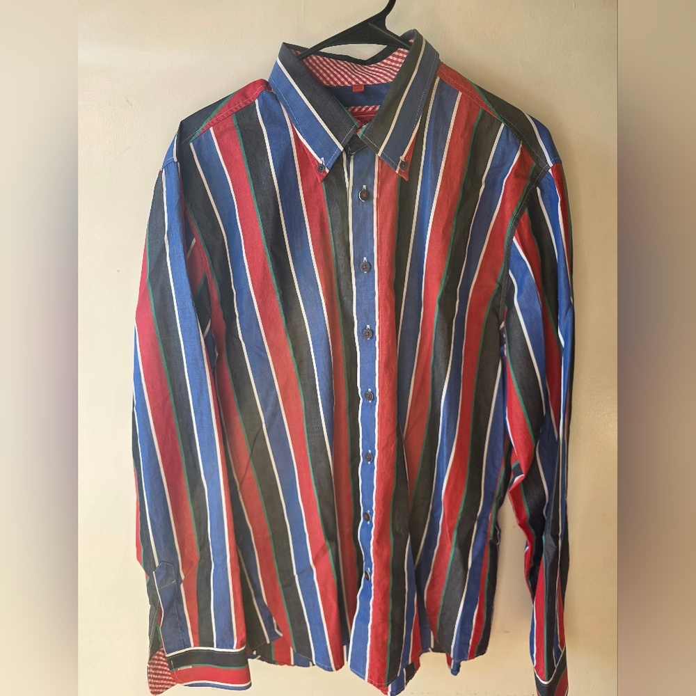 Haupt Slim Fit Button Down Striped Multicolor Men's Shirt L 16.5